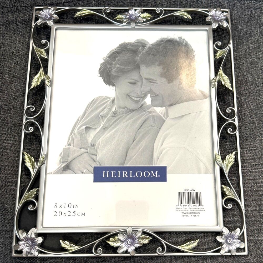 Heirloom 8x10 in Pewter Photo Frame Floral and Vines purple and green shades